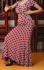 Flamenco skirt Mirabel pink with flocked black polka dot print