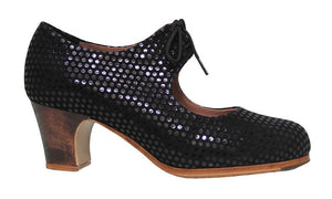 Professional flamenco dance shoe in black fancy leather