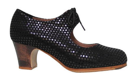 Chaussure de danse flamenco professionnelle en cuir fantaisie noir