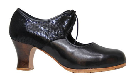 Chaussure de danse flamenco professionnelle en cuir noir et fantaisie