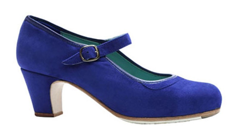 Chaussure de danse flamenco professionnelle en cuir suédé bleu