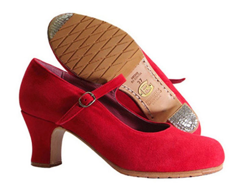 Chaussure de danse flamenco professionnelle en daim rouge
