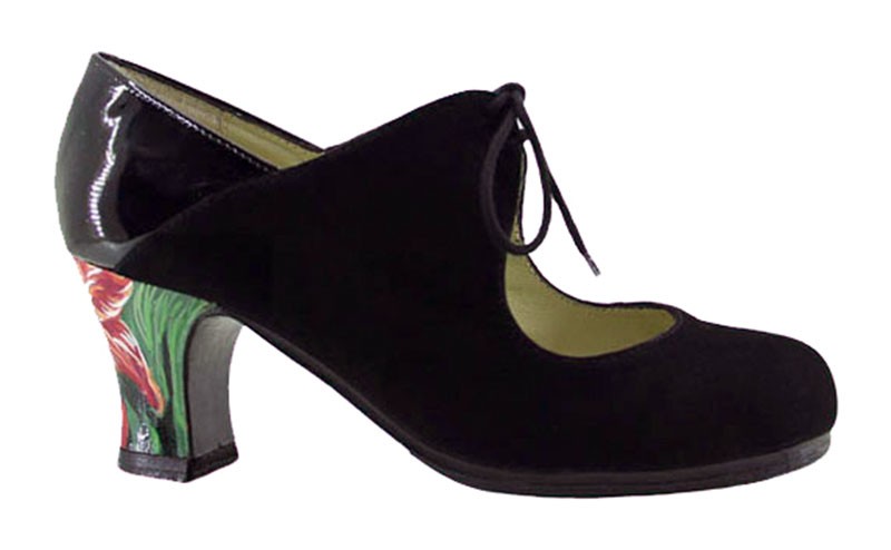 Chaussure de danse flamenco professionnelle en daim noir et cuir verni