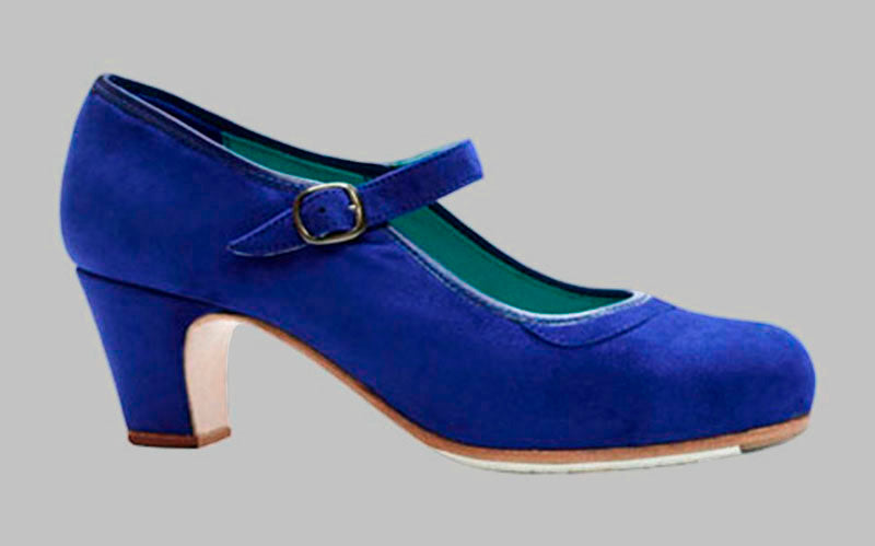 Chaussure de danse flamenco professionnelle en cuir suédé bleu