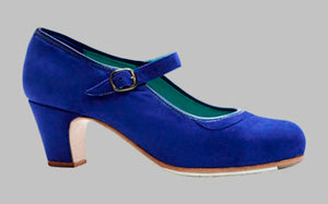 Chaussure de danse flamenco professionnelle en cuir suédé bleu