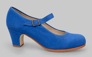Chaussure de danse flamenco professionnelle en cuir suédé bleu