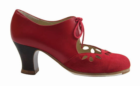 Chaussure de danse professionnelle combinée cuir et daim rouge