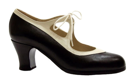 Zapato De Baile Flamenco Profesional Combinado Negro y Beige