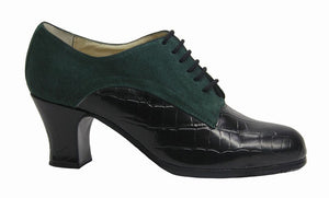 Chaussure de danse flamenco professionnelle en cuir noir et daim vert