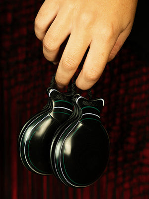 Black and green veined castanet, double box