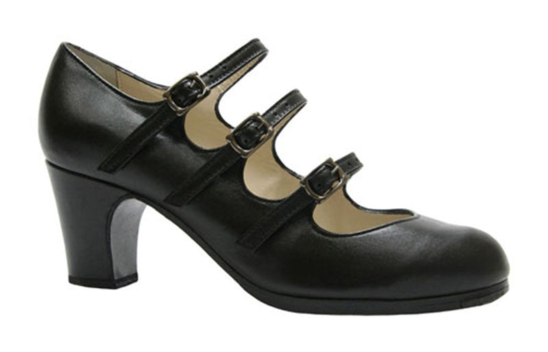 Chaussure de danse flamenco professionnelle avec boucles en cuir noir
