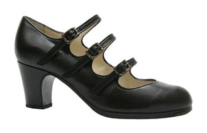 Chaussure de danse flamenco professionnelle avec boucles en cuir noir