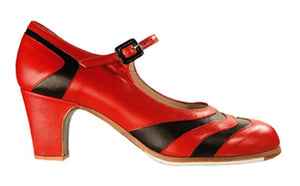 Chaussure de danse flamenco professionnelle en cuir rouge et noir