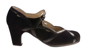 Chaussure de danse flamenco professionnelle en daim noir et cuir