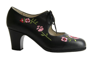 Chaussure de danse flamenco professionnelle en cuir noir brodé