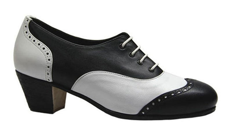 Chaussure de flamenco professionnelle combinée en cuir noir et blanc