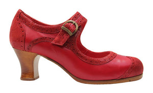 Chaussure de danse flamenco professionnelle combinée cuir rouge et fantaisie