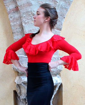 Red Flamenco Top with Ruffles and Lace