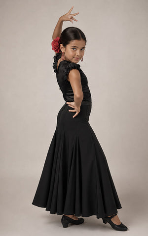 Falda flamenco niña negra con mucho vuelo