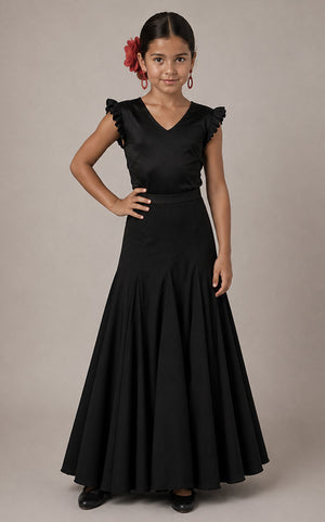 Falda flamenco niña negra con mucho vuelo