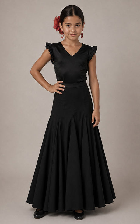 Falda flamenco niña negra con mucho vuelo