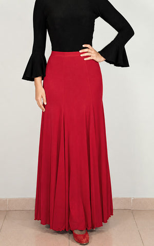Red stretchy flamenco skirt with a lot of flair