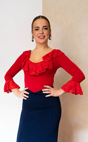 Top flamenco rojo volantes encajes
