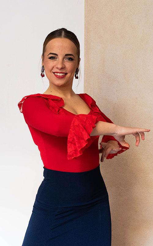 Top flamenco rojo volantes encajes
