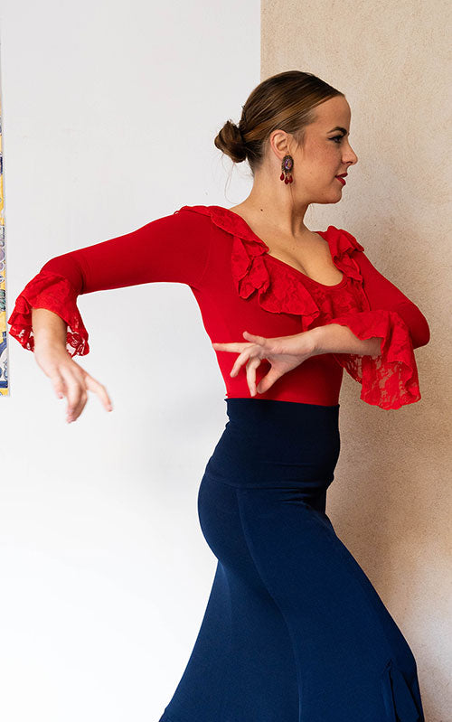 Top flamenco rojo volantes encajes