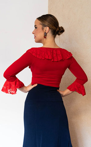 Top flamenco rojo volantes encajes