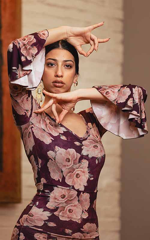 Flamenco bodysuit with a multi-colored print