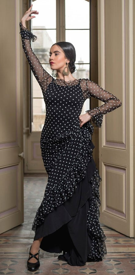 Robe Flamenco Carcans en Tulle Imprimé Noir