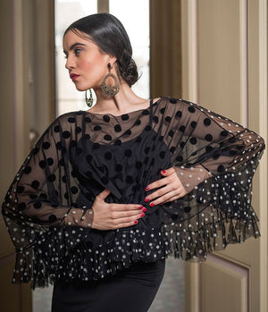 Haut cape flamenco Sanguinet en tulle noir à pois