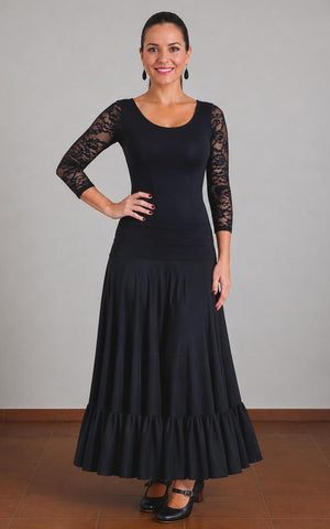 Black flamenco skirt with cape and ruffle