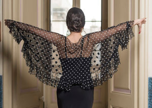 Haut cape flamenco Sanguinet en tulle noir à pois