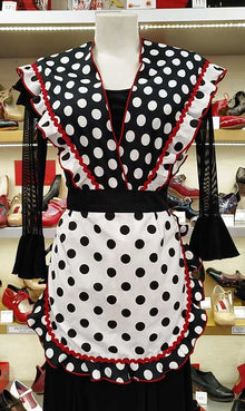Conjunto delantal y mantoncillo  flamenco blanco y negro