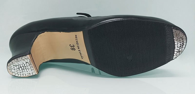Chaussure de danse flamenco semi-professionnelle en cuir noir avec lacets