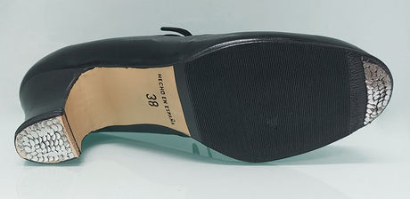 Chaussure de danse flamenco semi-professionnelle en cuir noir avec lacets