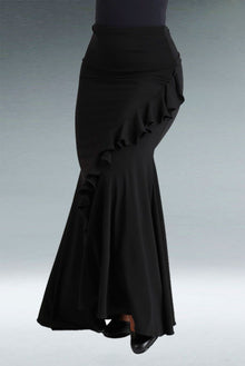 Jupe de flamenco noire ajustée à volants en diagonale