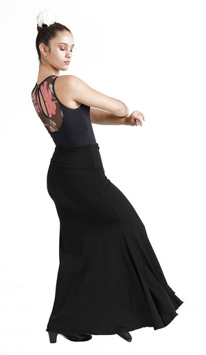 Jupe de flamenco noire ajustée à volants en diagonale