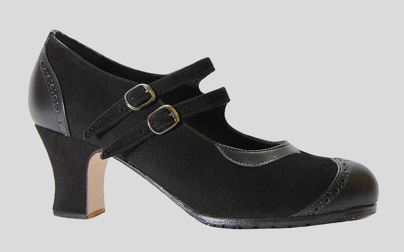 Zapato de baile flamenco profesional ante/piel negro