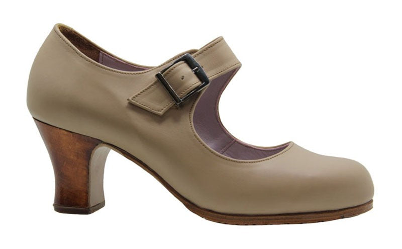 Chaussure de danse flamenco professionnelle en cuir beige