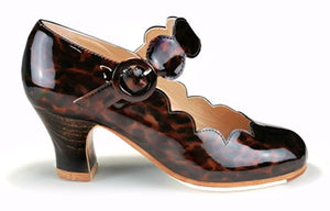 Chaussure de danse flamenco professionnelle en cuir verni nacré marron avec boucle