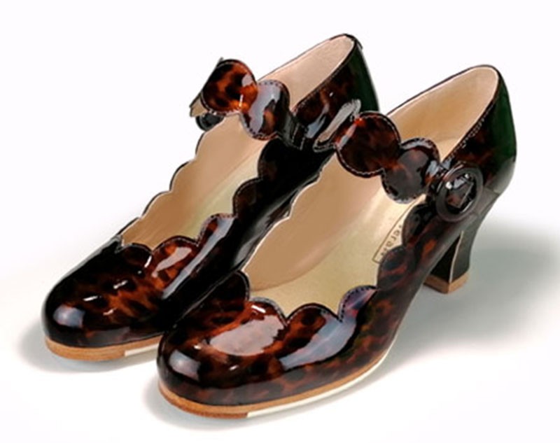 Chaussure de danse flamenco professionnelle en cuir verni nacré marron avec boucle