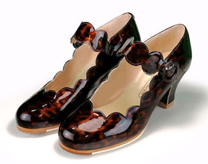 Chaussure de danse flamenco professionnelle en cuir verni nacré marron avec boucle