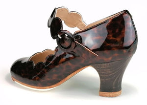 Chaussure de danse flamenco professionnelle en cuir verni nacré marron avec boucle