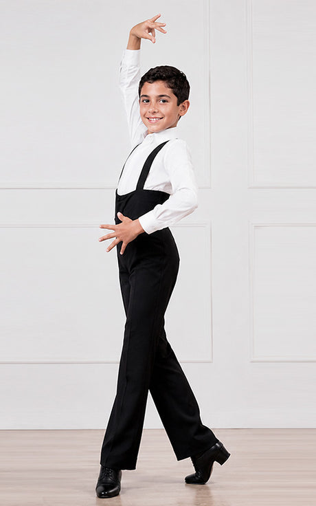 Black flamenco trousers for boys with elasticated suspenders