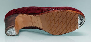 Professional flamenco dance shoe in burgundy fantasy leather