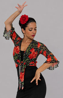 Gilet flamenco à imprimé floral et à pois