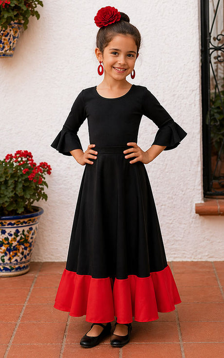 Black and red flamenco skirt for girls